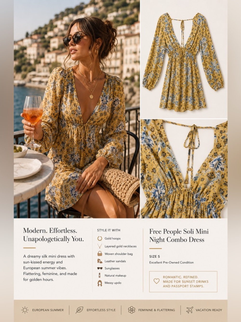 Free People Soli Mini Night Combo Plunging Women’s Silky Mini Dress Sz S - Picture 14 of 14